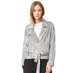 IRO Oliv Sequined Moto Jacket Silver